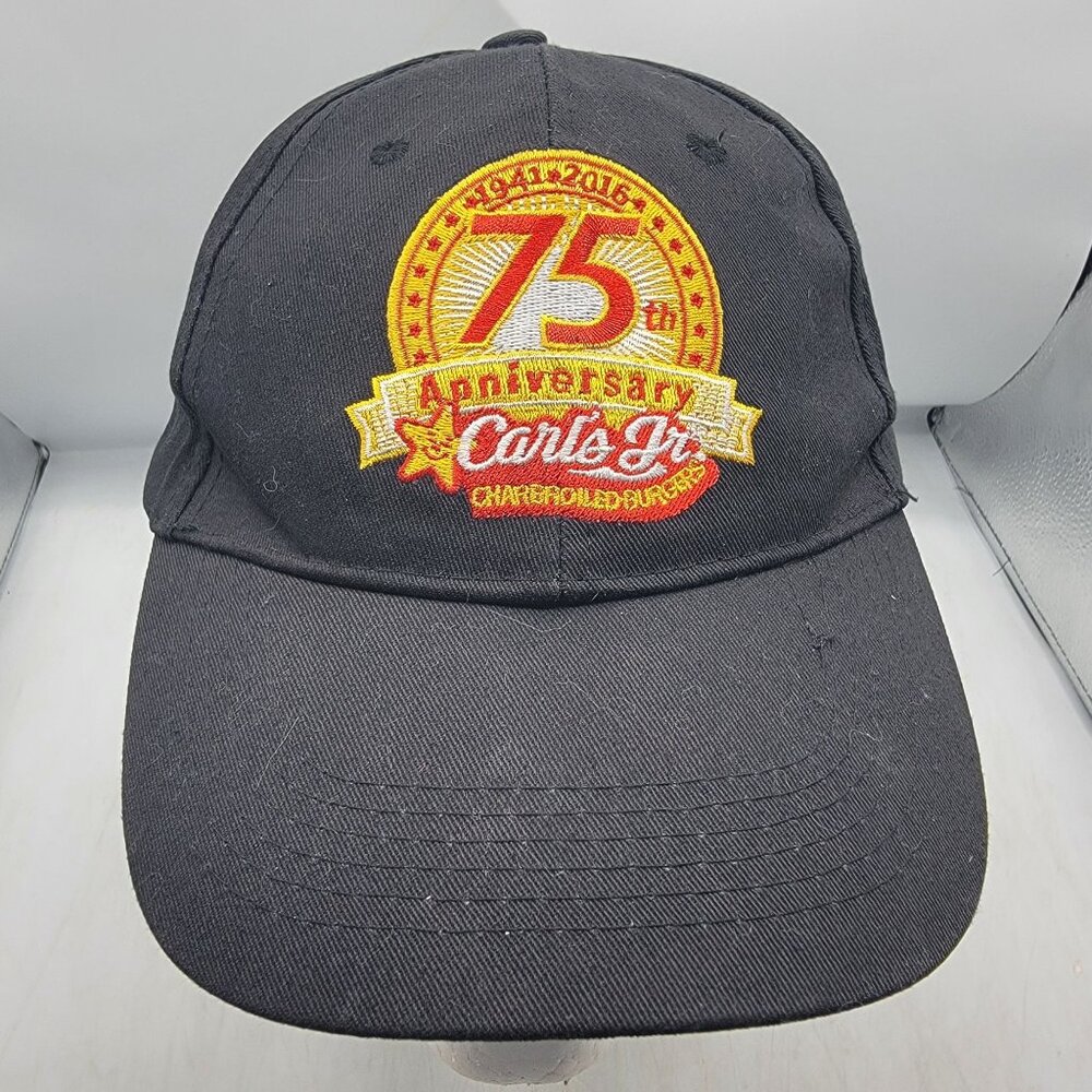 Carls Jr 75th Anniversary Adults Black Baseball Hat Cap Adjustable Casual Work
